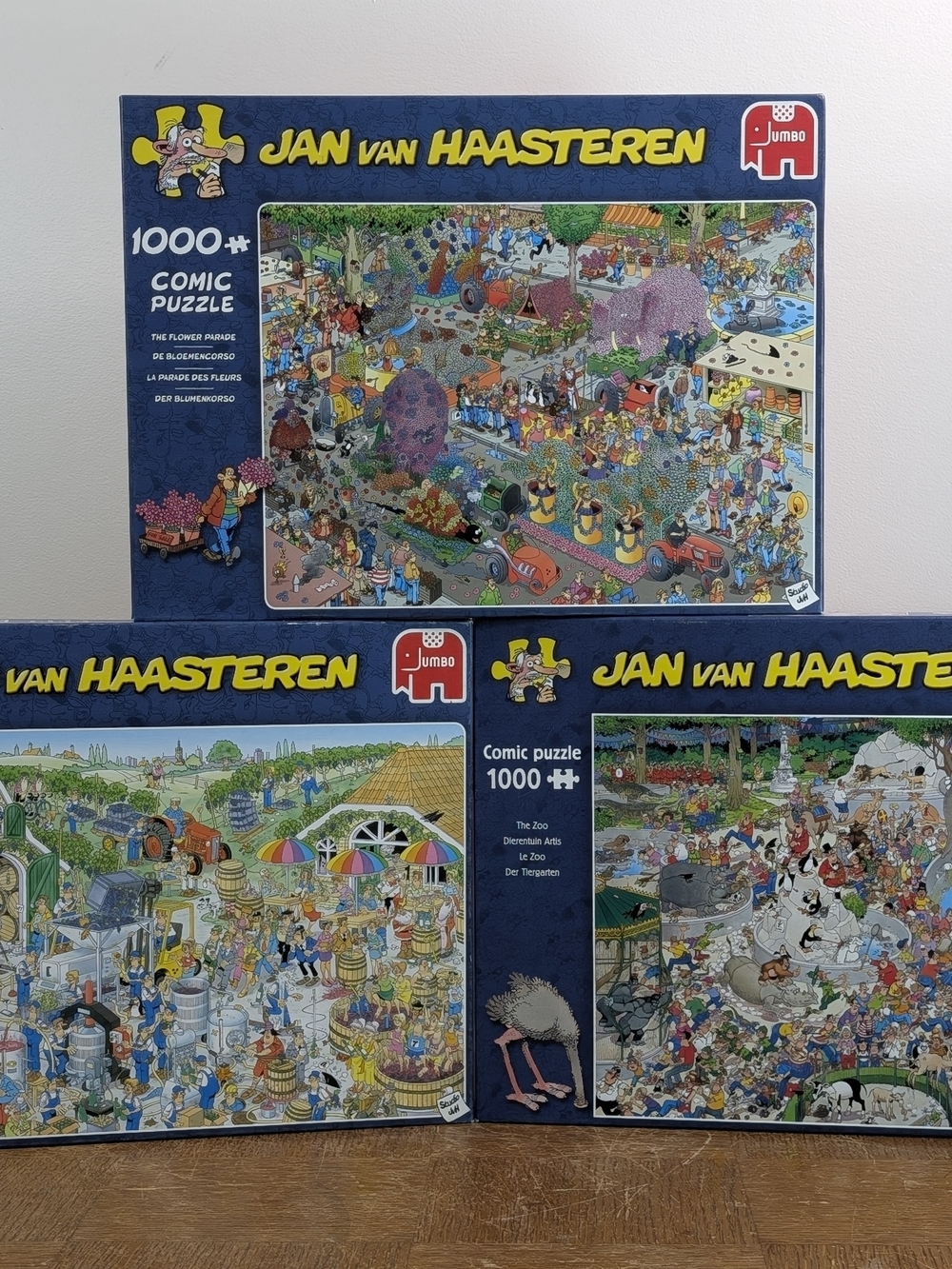 Lot of 3 1000 Piece Jan Van Haasteren Comic Cartoon Puzzles 100% COMPLETE